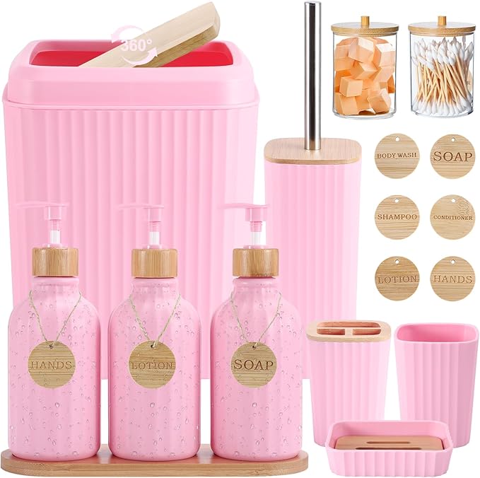Pink Bathroom Accessories Set 17PCS Bathroom Set by BetterbathroomwithXLHOME