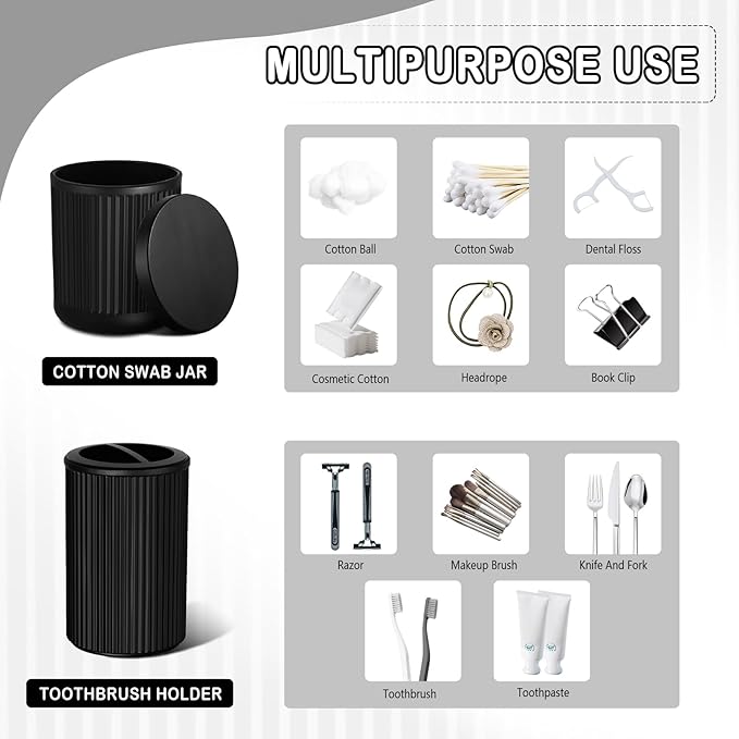 Matte Black Bathroom Accessories Set, Soap Dispenser, Toothbrush Holder - Image 4