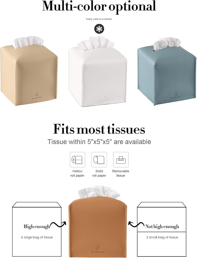 Tissue Box Cover, Jeethemy Square PU Leather Tissue Box Holder, Modern Tissue - Image 6