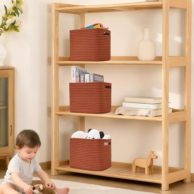 3 Pack Cube Storage Bin, 9”x9”x7” Cotton Rope Woven Baskets - Image 8