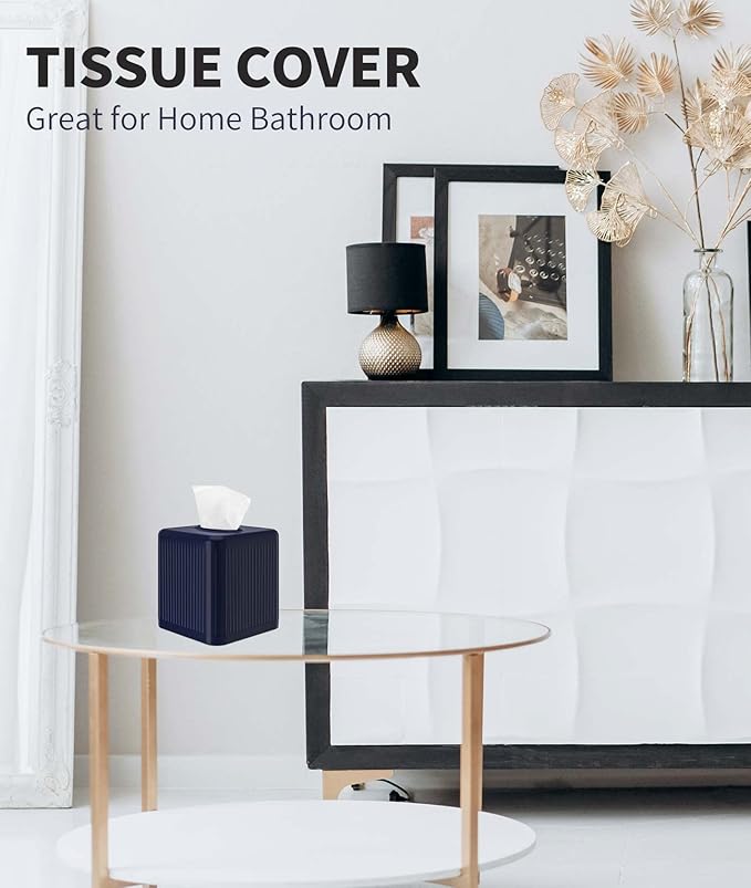 Livelab Tissue Box Cover with Base, Square Plastic Tissue Box Holder Decorative - Image 7