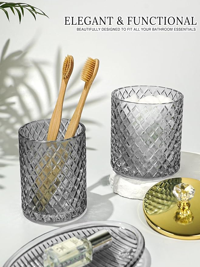Haturi Gray Glass Bathroom Accessories Set, 4-Piece - Image 4