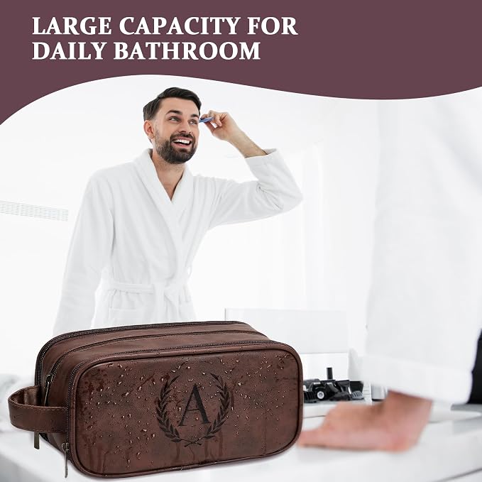 Janhavi Shaving Bag for Men Travel Waterproof, Engraved Initials & Wheat - Image 6