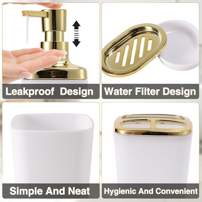 White Bathroom Accessories Set 8 Piece White and Gold Bathroom Set, Bathroom - Image 2