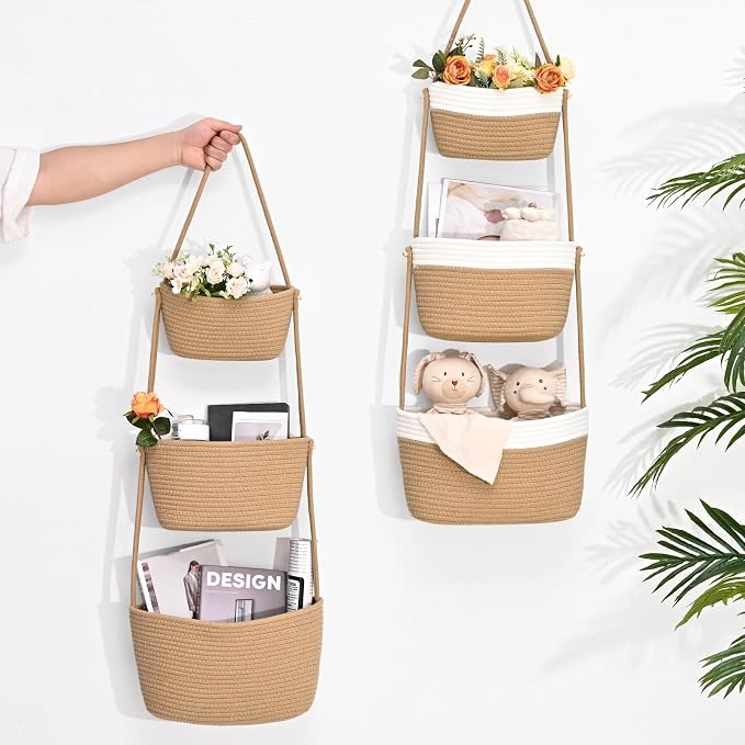 Hanging Storage Baskets, Over the Door Basket, Cotton Wall Baskets Storage - Image 7
