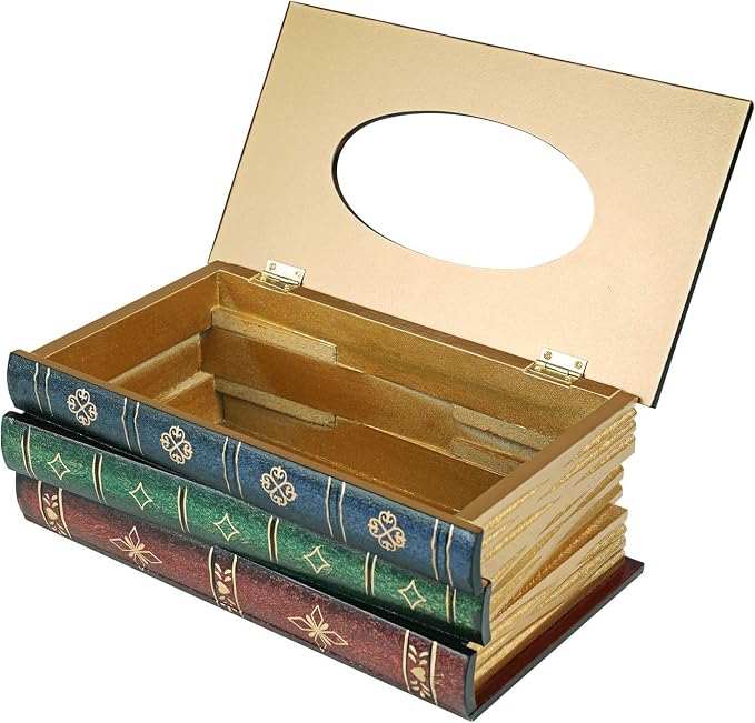Antique Book Design Wood Bathroom Facial Tissue Dispenser Box Cover/Novelty - Image 2