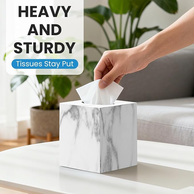 2 Pack Marble Tissue Box Cover, Square Acrylic Tissue Holder, Decorative Facial - Image 5