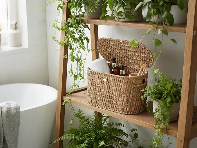 Toilet Paper Basket with Lid, Paper Rope Decor Basket - Image 7
