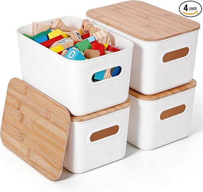 Citylife Storage Bins with Bamboo Lids 6QT Plastic Storage Containers Stackable by Unknown
