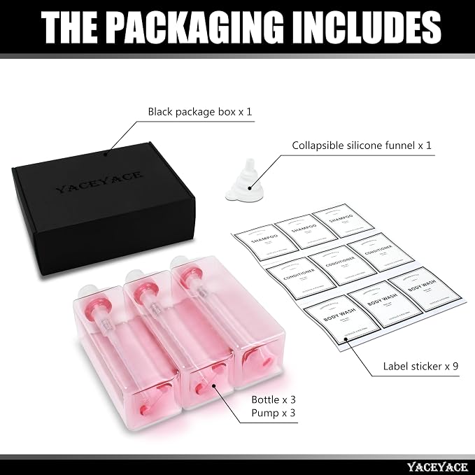Pink Shampoo and Conditioner Set of 3, 16.9oz Clear Shampoo Bottles - Image 6