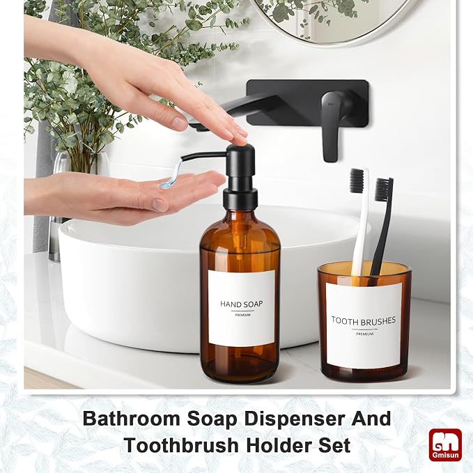GMISUN Bathroom Accessories Set, 5 Pack Amber Glass Bath Accessory Sets Complete - Image 3