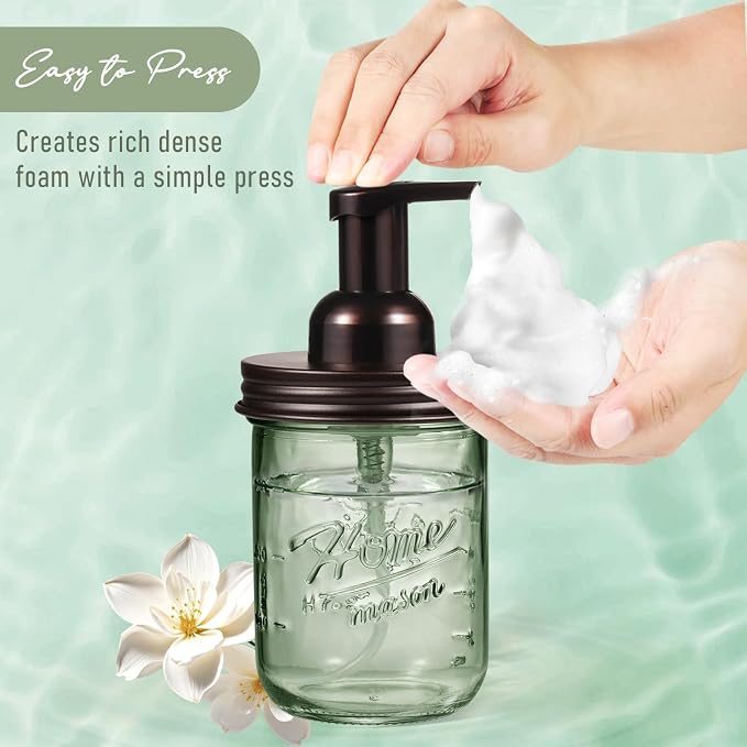 SheeChung Mason Jar Foaming Soap Dispenser, Stainless Steel Lid, BPA Free Pump - Image 4