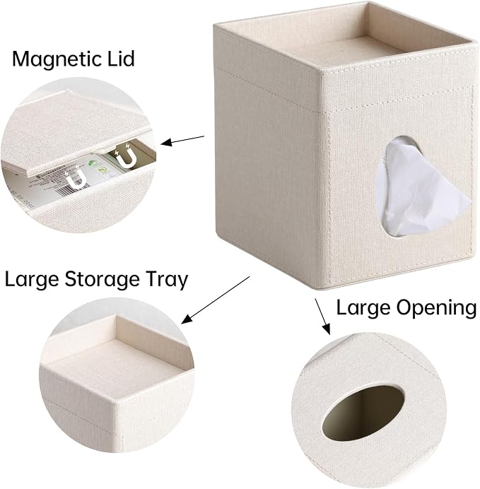 Tissue Box Cover, PU Leather Square Tissue Box Holder - Image 3