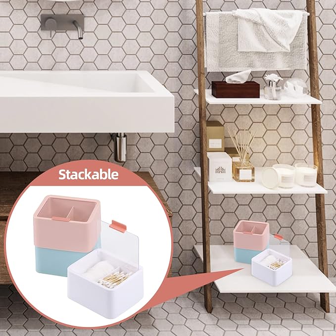 Tecbeauty 2 Slot Cotton Swab Ball Qtip Holder Jar Plastic Container Dispenser - Image 5
