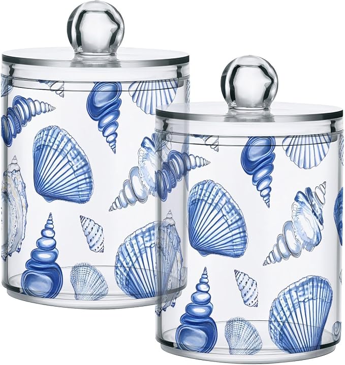 4 Pack Qtip Holder Dispenser Blue Seashells Ocean Nautical Coastal Cotton Ball - Image 7