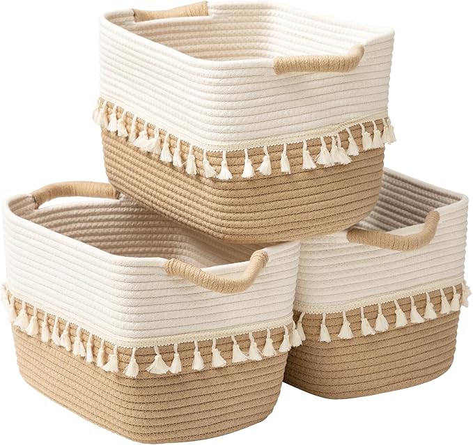 TeoKJ Woven Storage Bin Set of 3, Cotton Rope Basket by TeoKJ