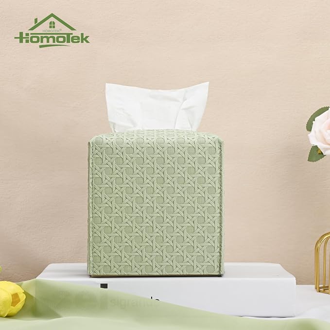 HOMOTEK 2 Pack Tissue Box Cover, Square PU Leather Tissue Holder, Decorative - Image 6
