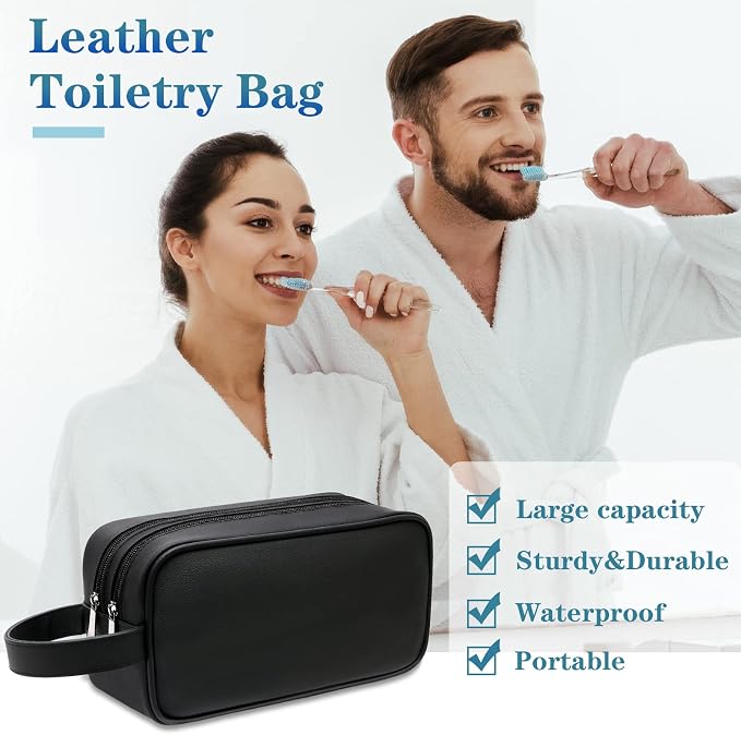 HappyDavid Soft PU Leather Zipped Travel Toiletry Bag Mens Ladies Supply - Image 2
