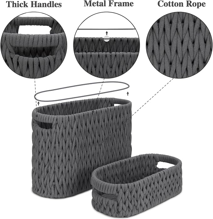 Boho Toilet Paper Storage Baskets, Cotton Rope Woven Bathroom Basket Set of 2 - Image 3