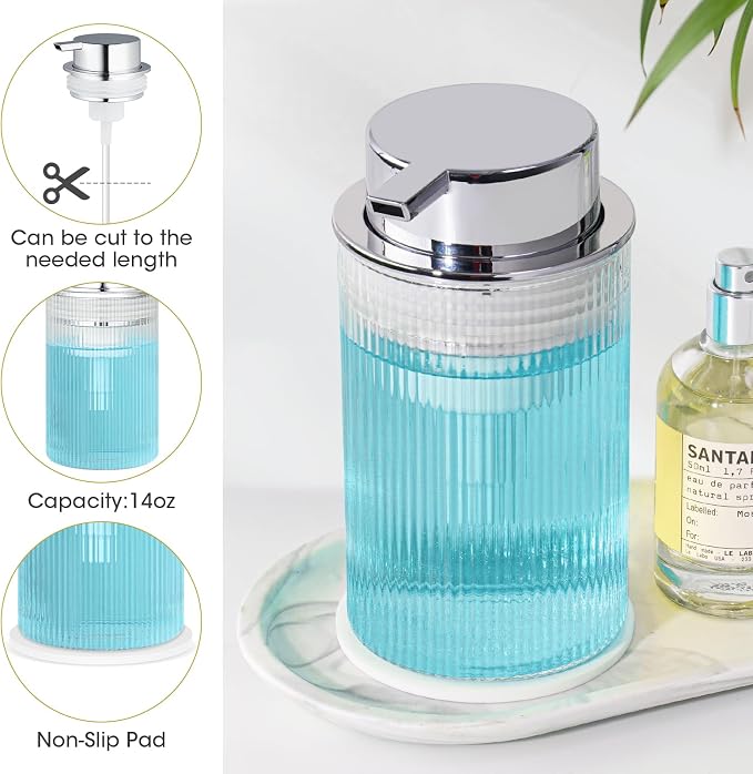NiHome 14oz Ribbed Glass Foaming Hand Soap Dispenser, High-Capacity Easy to - Image 2