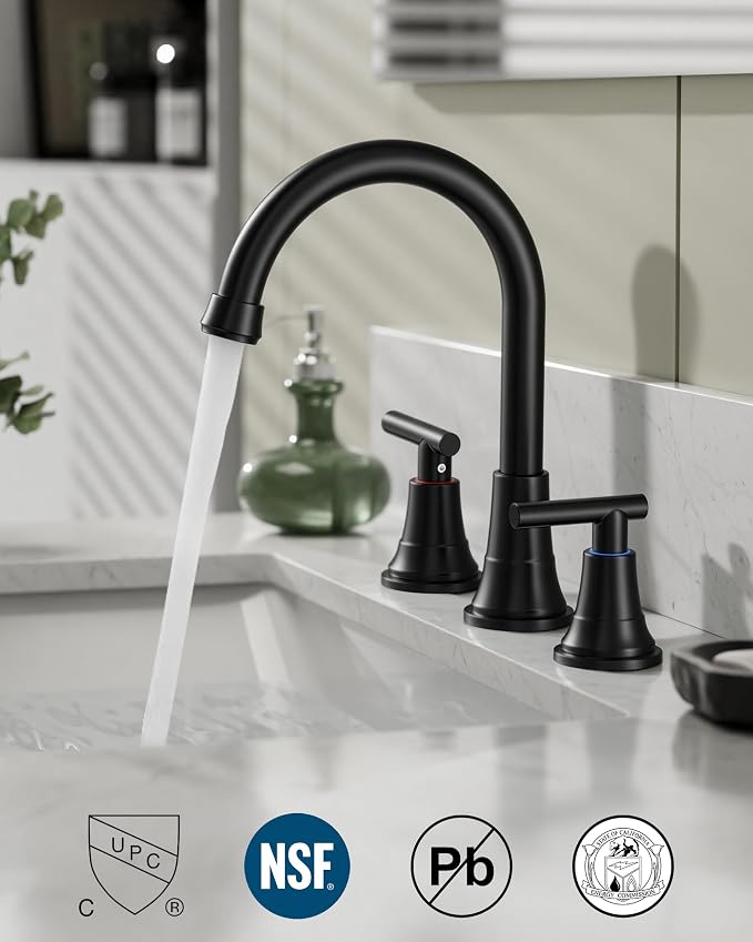 FORIOUS Black Bathroom Faucet 3 Hole Vanity, 2 Handle 360° Swivel Matte Black 8 - Image 3