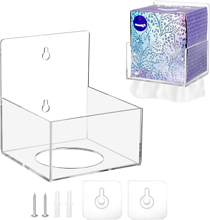 Acrylic Tissue Box Holder Wall Mounted, Classic Tissue Box Cover Tissues by Hoowen