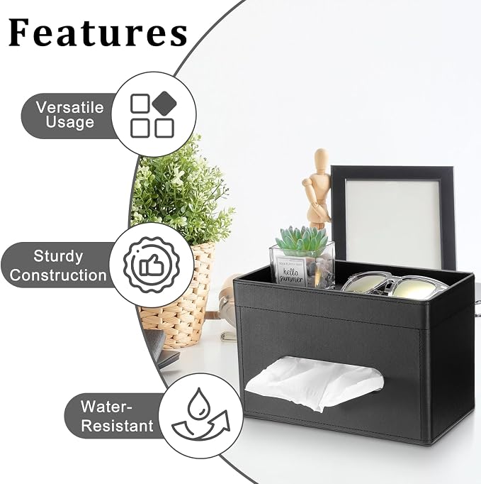 Sumnacon Tissue Box Cover with Storage Tray, Decorative Rectangular Tissue - Image 5