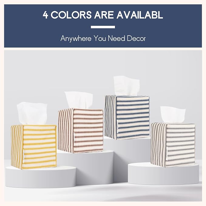 Tissue Box Cover, Fabric Tissue Box Holder Square, Stylish Toilet Paper Storage - Image 5