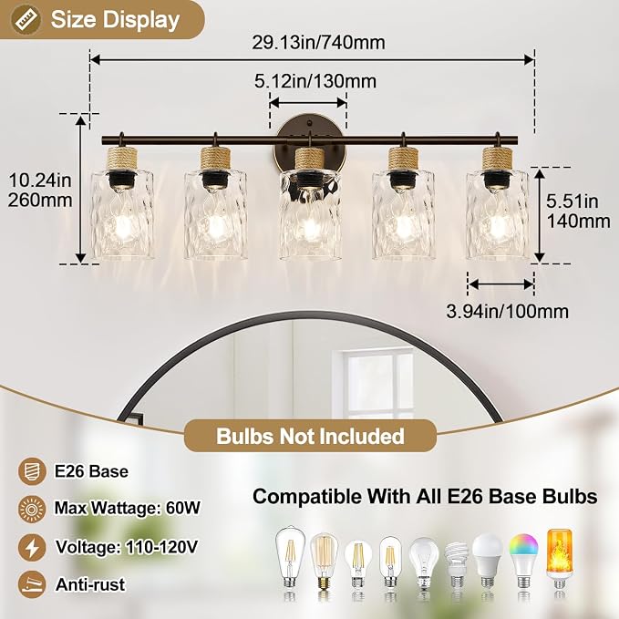 Bathroom Light Fixtures, 5-Light Coastal Vanity Lights - Image 5