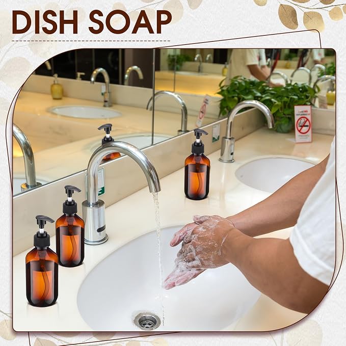 Uiifan 16 Pcs 8.5 oz Amber Foaming Soap Dispenser Refillable Foam Pump Bottle - Image 4