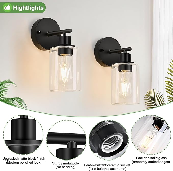 Set of 2 Wall Sconces for Bathroom, Bathroom Wall Lamp for Mirror Kitchen - Image 4