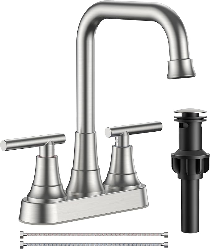 FORIOUS 4 Inch Centerset Bathroom Faucet 3 Hole, 2 Handle Brushed Nickel Faucet by FORIOUS