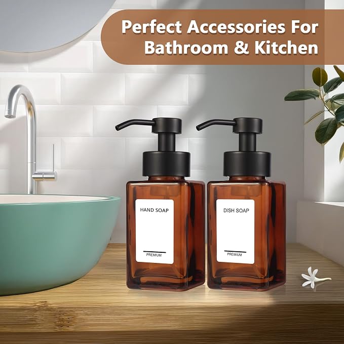 Foaming Hand Soap Dispenser 2 Pack, 12oz/350ml Amber Glass Foaming Soap - Image 7