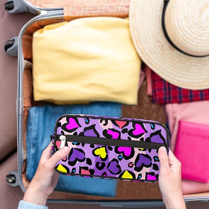 Heart Shape Leopard Skin Print Kids Toiletry Bag - Image 8