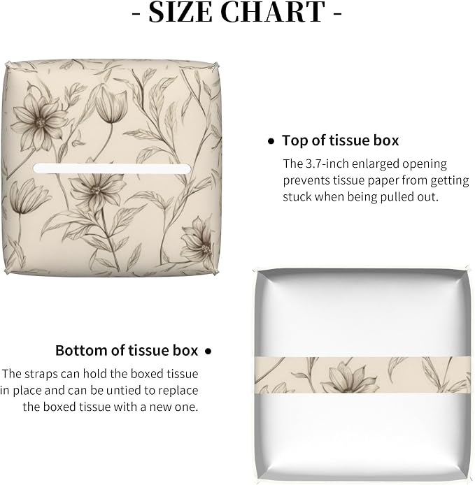 Boho Minimalist Flowers Tissue Box Cover Square, Abstract Line Floral Tissue - Image 5