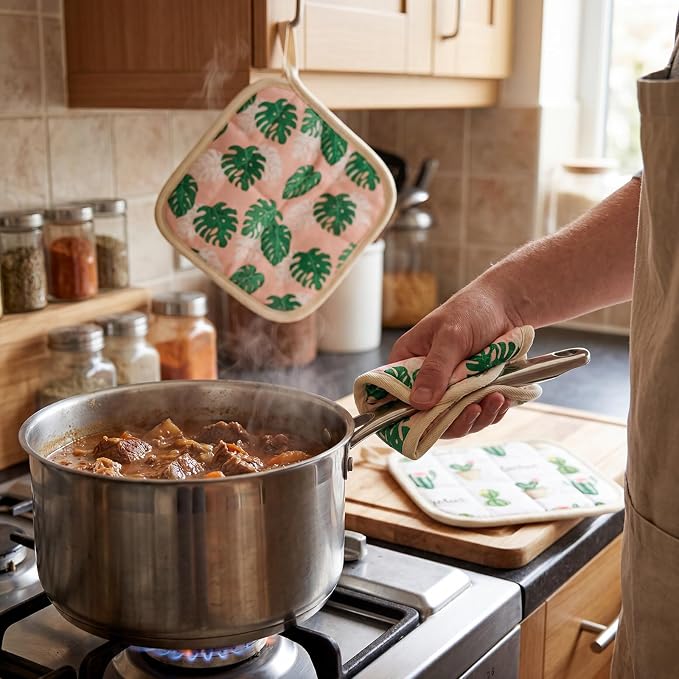 6 Pack Pot Holders 100% Cotton Heat Resistant Potholder, Machine Washable Pot - Image 4