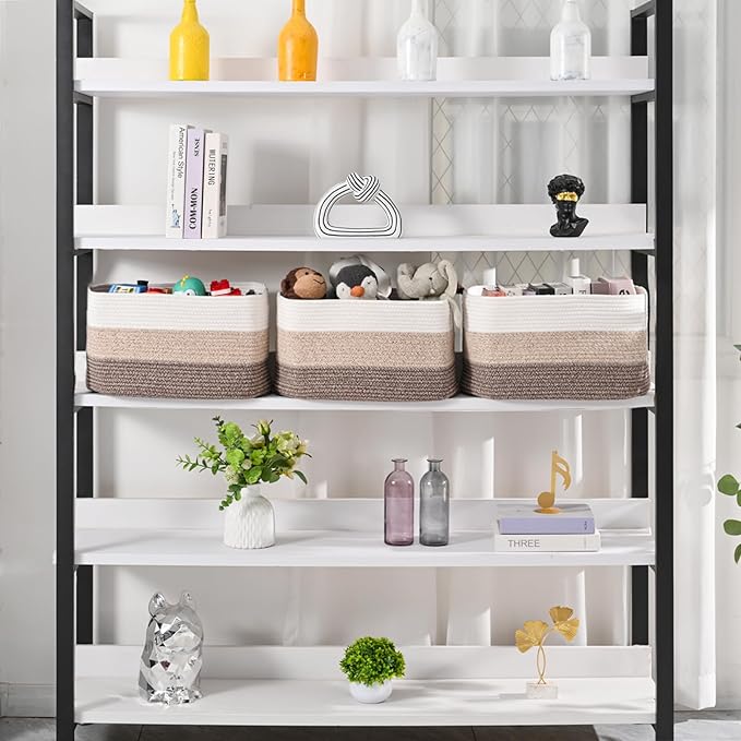 Large Storage Baskets for Organizing Shelves, Woven Cotton Rope Bins for Baby - Image 2