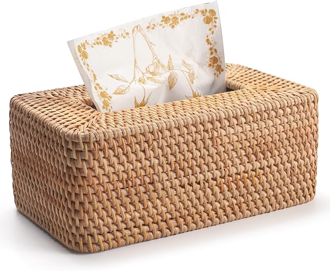 Rattan Tissue Box Cover, Rectangular Wicker Tissue Box Holder, Decorative Woven by XIMISISE