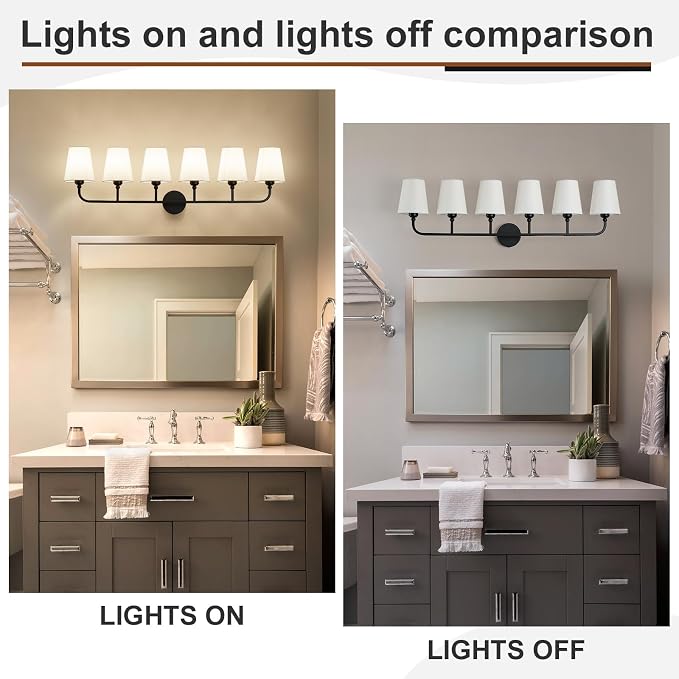 Bathroom Vanity Light, Matte Black Bathroom Light Fixtures, 6-Light Lighting - Image 4