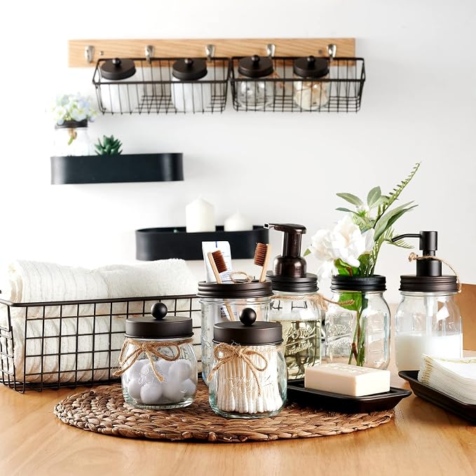 SheeChung 6Pcs Mason Jars Bathroom Accessories Set Complete - Image 3