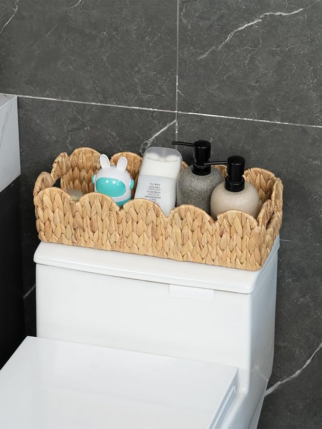 2 Pack Toilet Baskets, Scalloped Edge Wicker Basket - Image 8