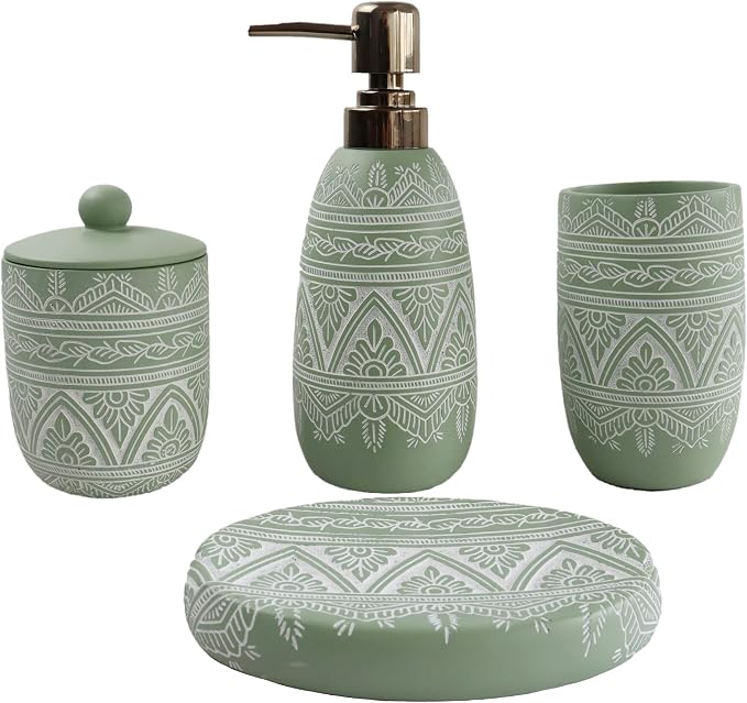 Hymmah Green Bathroom Accessories Set, Farmhouse Bathroom Decor, Contain Cotton by Hymmah