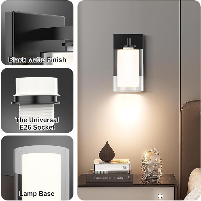 Wall Sconces Set of Two: Bathroom Sconce of 2, E26 Base Hardwired Farmhouse - Image 5