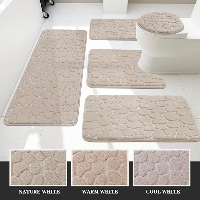 YIHOUSE Bathroom Rugs Mat Set 5 Piece Khaki, Memory Foam Bath Mats Sets - Image 5