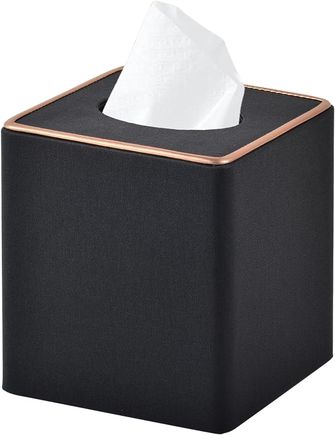 Linen Square Tissue Box Cover, Cube Tissue Box Holder－Excellent Rosegold by RHCSZ