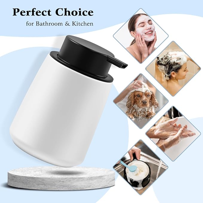 Ceramic Foam Soap Dispenser 2 Pack, 12oz White Lotion Hand Sanitizer Soap - Image 4