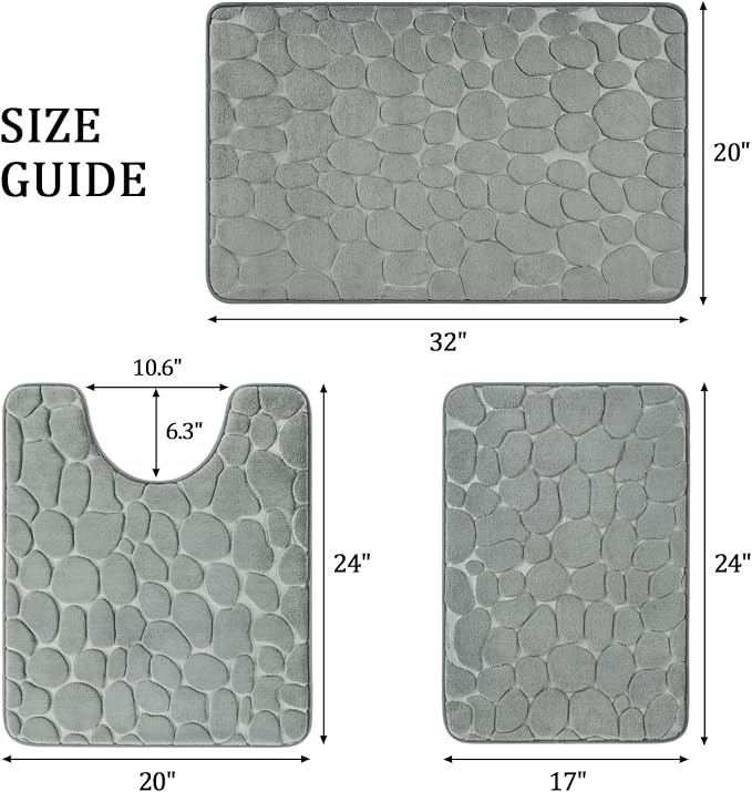 YIHOUSE Bathroom Rugs Mat Set 3 Piece Light Grey, Memory Foam Bath Mats Sets - Image 2