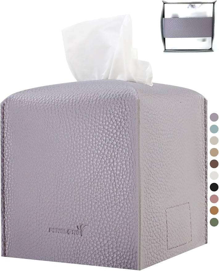 Tissue Box Cover 5X5X5'' PU Leather Tissue Holder Square Tissue Cube Box by PENGLONGHOMEDECORATION