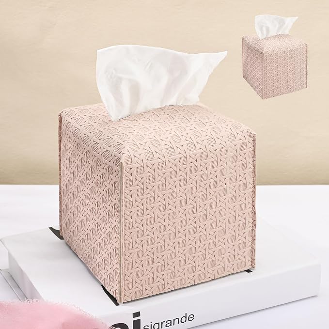 HOMOTEK 2 Pack Tissue Box Cover, Square PU Leather Tissue Holder, Decorative by HOMOTEK