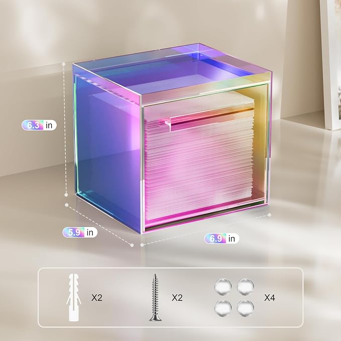 Rainbow Disposable Facial Towels Storage Box Acrylic Container Compatible - Image 3